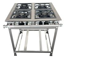 Fogão Industrial 4 Bocas Duplas 40x40 P8 em Aço Inox Leona Fogão Industrial 4 Bocas Duplas 40x40 P8 em Aço Inox Leona