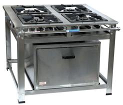 Fogão Industrial 4 Bocas Duplas 40x40 QD 170 Perfil 8 Baixa Pressão em Aço Inox Forno 92L