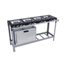 Fogão Industrial 4 Bocas Duplas em Linha 30X30 Luxo com Forno Metalmaq