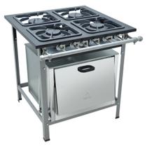 Fogao Industrial 4 Bocas M-18 M/m S2000 30X30 Perfil 6,5 Cm Com Forno - Metalmaq