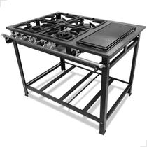 Fogão Industrial 4 Bocas Misto Com Chapa Baixa Pressão 30x30 Cozinha Gourmet