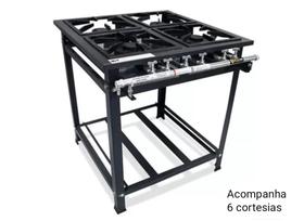 Fogão Industrial 4 Bocas Simples Duplas Baixa Pressão 30x30 P5 Ferro Fundido MetalFour + 6Utensilios Fogão Industrial 4 Bocas Simples Duplas Baixa Pressão 30x30 P5 Ferro Fundido MetalFour + 6Utensilios