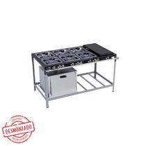 Fogão Industrial 6 Bocas 3 Simples 3 Duplas Baixa Pressão 30x30 M2 Metalmaq com Chapa