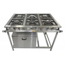 Fogao Industrial 6 Bocas 30x30 Aço Inox com Forno - Cristalaço