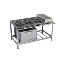 Fogão Industrial 6 bocas 30x30 Banho Maria e Forno Luxo Aço Inox 304 Metalmaq