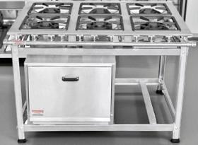 Fogão Industrial 6 Bocas 30x30 em Aço Inox com Forno Leona