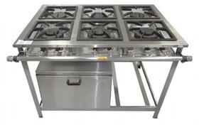 Fogão Industrial 6 Bocas 30x30 Perfil 5 Em Aço Inox E Forno