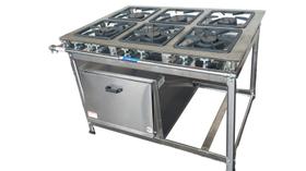 Fogão Industrial 6 Bocas 30x30 Perfil 5 Em Aço Inox E Forno