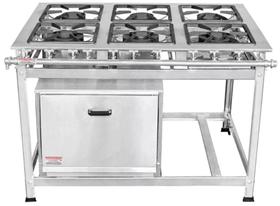 Fogão Industrial 6 Bocas 40x40 em Aço Inox com Forno Leona