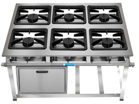 Fogão Industrial 6 Bocas 40x40 QS 130mm Alta Pressão Perfil 8 em Aço Inox com Forno 112Lts - MR FOGÕES