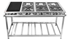 Fogão Industrial 6 Bocas com Chapa P8 em Aço Inox Leona