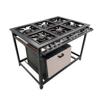 Fogão Industrial 6 Bocas com Forno Tampa Inox - Cristalaço