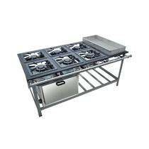 Fogão Industrial 6 bocas Duplas 30X30 com Banho Maria e Forno Centro de Cozinha Metalmaq