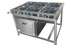 Fogão Industrial 6 Bocas Duplas 40x40 QD 170 Baixa Pressão Perfil 8 em Aço Inox Forno 92 Lts