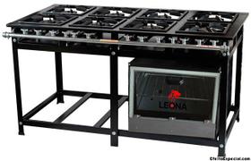 Fogão Industrial 8 Bocas 30x30 P7 Forno Tampa de Vidro 85Lts