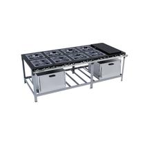 Fogão Industrial 8 bocas 40X40 com Chapa e 2 Fornos Luxo Metalmaq