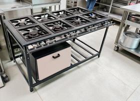 Fogão Industrial 8 Bocas Duplas 40x40 P8 com Forno Leona Fogão Industrial 8 Bocas Duplas 40x40 P8 com Forno Leona