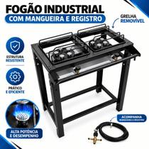 Fogão Industrial Alta Pressão 2 Bocas Chef Plus Jr Com Pé Registro E Mangueira Roa Cor Preto