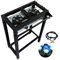Fogão Industrial Alta Pressão 2 Bocas Chef Plus Jr Com Pé Registro E Mangueira Roa Cor Preto