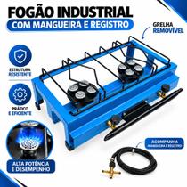 Fogão Industrial Alta Pressão 2 Bocas Portátil Com Mangueira Registro Grelha Removível Roa Cor Azul