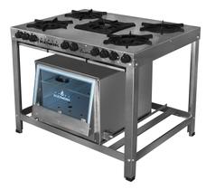 Fogão Industrial Inox 5 Bocas Baixa Pressão com Forno 85L - Kenok