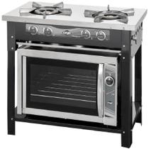 Fogão Industrial Inox a Gás c/ Forno Titanyum Plus- 2 Bocas Tripla Chama Gabinete Aço inoxidável Forno 52 Litros - Layr