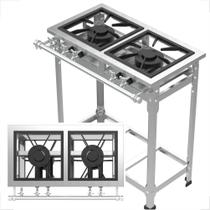 Fogão Industrial Inox Com 2 Duas Bocas de Baixa Pressão Dois Queimadores Duplo 2 QD Grelha 30X30 Reforçado
