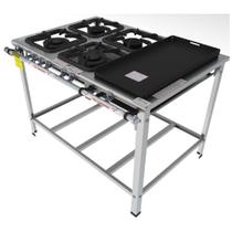 Fogão Industrial Inox Gastromaq 4 Bocas Encosto Mista com Chapa FGI304EMCH Fogão Industrial Inox Gastromaq 4 Bocas Encosto Mista com Chapa FGI304EMCH