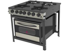Fogão Industrial Progás PRGE-402 F GOURMET Inox A Gás 4 Bocas 2 Simples E 2 Duplas Com Forno P39205