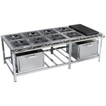 Fogão Industrial Stori Premium 8 Bocas 40x40 2 Fornos com Chapa M31 Aço Inox 430 Metalmaq