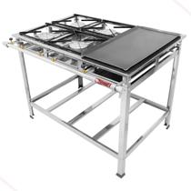 Fogão Industrial Total Inox 4 Bocas Caulim Chapa Alta Pressão 30x30 Cozinha Gourmet