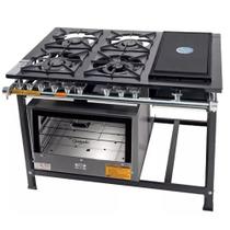 Fogão Industrial Tradicional 30x30 Baixa Pressão 4 Bocas Chapa com Forno Itajobi