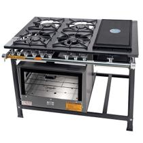 Fogão Industrial Tradicional 40x40 Baixa Pressão 4 Bocas Chapa com Forno Itajobi