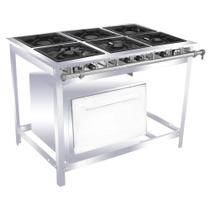 Fogão Industrial Venâncio 6 Bocas 3 Duplas a Gás Baixa Pressão Inox com Forno EI6D3F