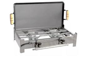 Fogão Inox Fogareiro 2 Bocas + Chapa Bife 2 Metros Mangueira (38C1)