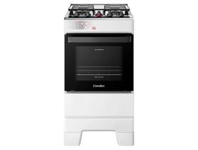 Fogao Inox Tampa de Vidro Forno 50L Limpa Fácil Automático Esmaltec IDEAL Top Branco 4 bocas Bivolt