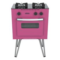 Fogão Portátil 2 Bocas Venax Mini Cook Mesa de Vidro Rosa