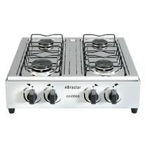 Fogão Portátil 4 Bocas a Gas Asiático Branco com Mesa Inox - Braslar Fogão Portátil 4 Bocas a Gas Asiático Branco com Mesa Inox - Braslar