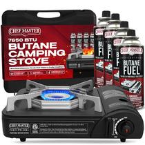 Fogão Portátil a Gás Butano Chef Master 7650 BTU com 4 Cartuchos Fogão Portátil a Gás Butano Chef Master 7650 BTU com 4 Cartuchos