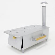 Fogão Portátil a Lenha Campeiro 3 Bocas Alumínio Fundido com Chaminé Desmontável Fogão Portátil a Lenha Campeiro 3 Bocas Alumínio Fundido com Chaminé Desmontável