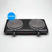 Fogao Preto Duas bocas Eletrico Pratico Compacto De Aço Com 5 Niveis De Facil limpeza