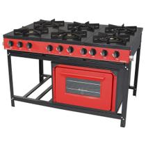 Fogão Profissional Venâncio 6 Bocas Linha Bravo com Forno Vermelho BR6BFVM