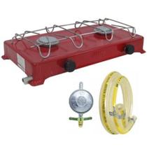 Fogão VERMELHO 2 bocas a gás jolly + Regulador de gás aliança + Mangueira de 1,25M + 2 Abraçadeiras