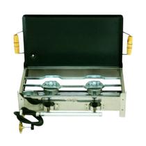 Fogareiro 2 Bocas Inox Reforçado Chapa Grande Lanche Kit Ga