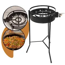 Fogareiro a Gás Duplo 12 Caulins Tripé Mangueira com Registro Chama Dupla Alta Pressão Dobrável Pesca Cam