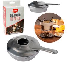 Fogareiro Álcool Queimador Inox Fondue Réchaud Espiriteira Tampa - Clink