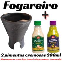 Fogareiro de Barro Cerâmica Grande Preto Cinza Rústico Para Carvão Lenha + Adicional (escolha o seu) - Artesanal