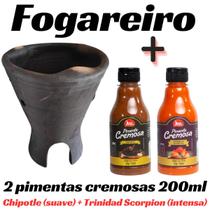 Fogareiro de Barro Cerâmica Grande Preto Cinza Rústico Para Carvão Lenha + Adicional (escolha o seu) - Artesanal