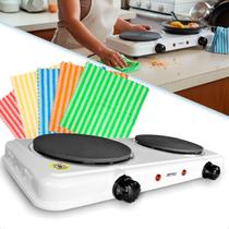 Fogareiro Elétrico Cooktop 127V 2000W Chapa 2 Bocas Portátil com 5 Paninhos de Flanela Microfibra