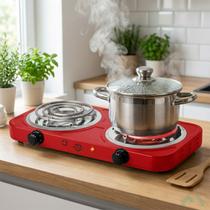 Fogareiro Elétrico Espiral 2 Bocas 127V Vermelho 2000W Camping Acampamento MM House Fogareiro Elétrico Espiral 2 Bocas 127V Vermelho 2000W Camping Acampamento MM House